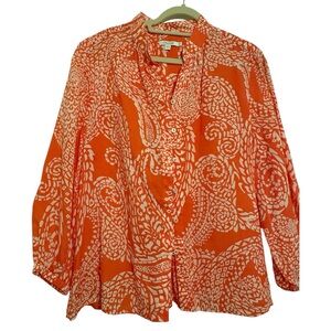 Chico's Festive Orange and White Spring & Summer Top Sz 2.5